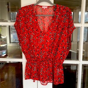 Red Peplum Floral Blouse
